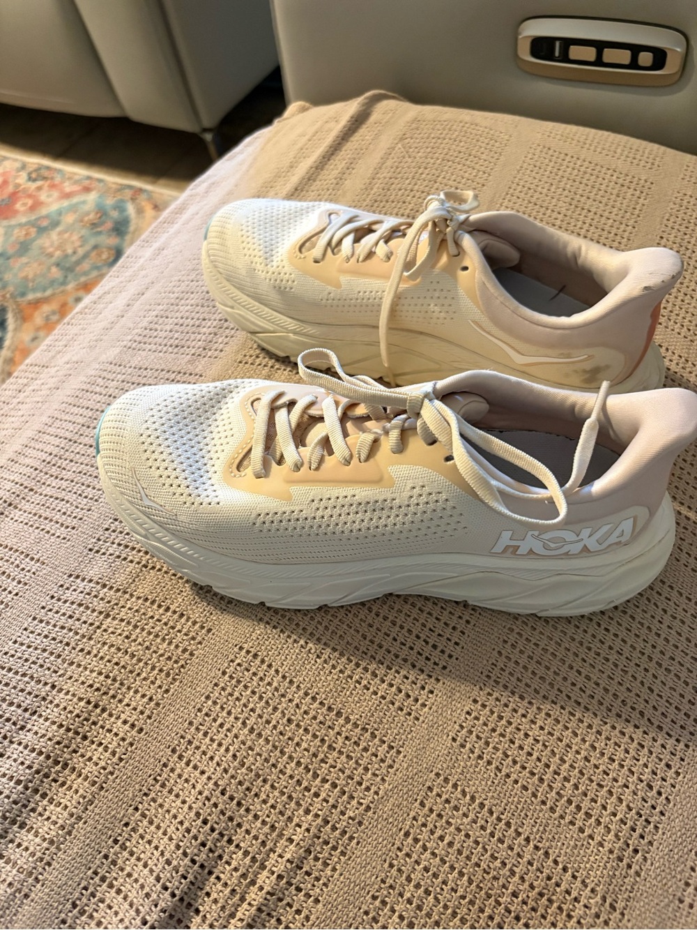Hoka Women's Cream and Light Pink Running Sneakers/Shoes
